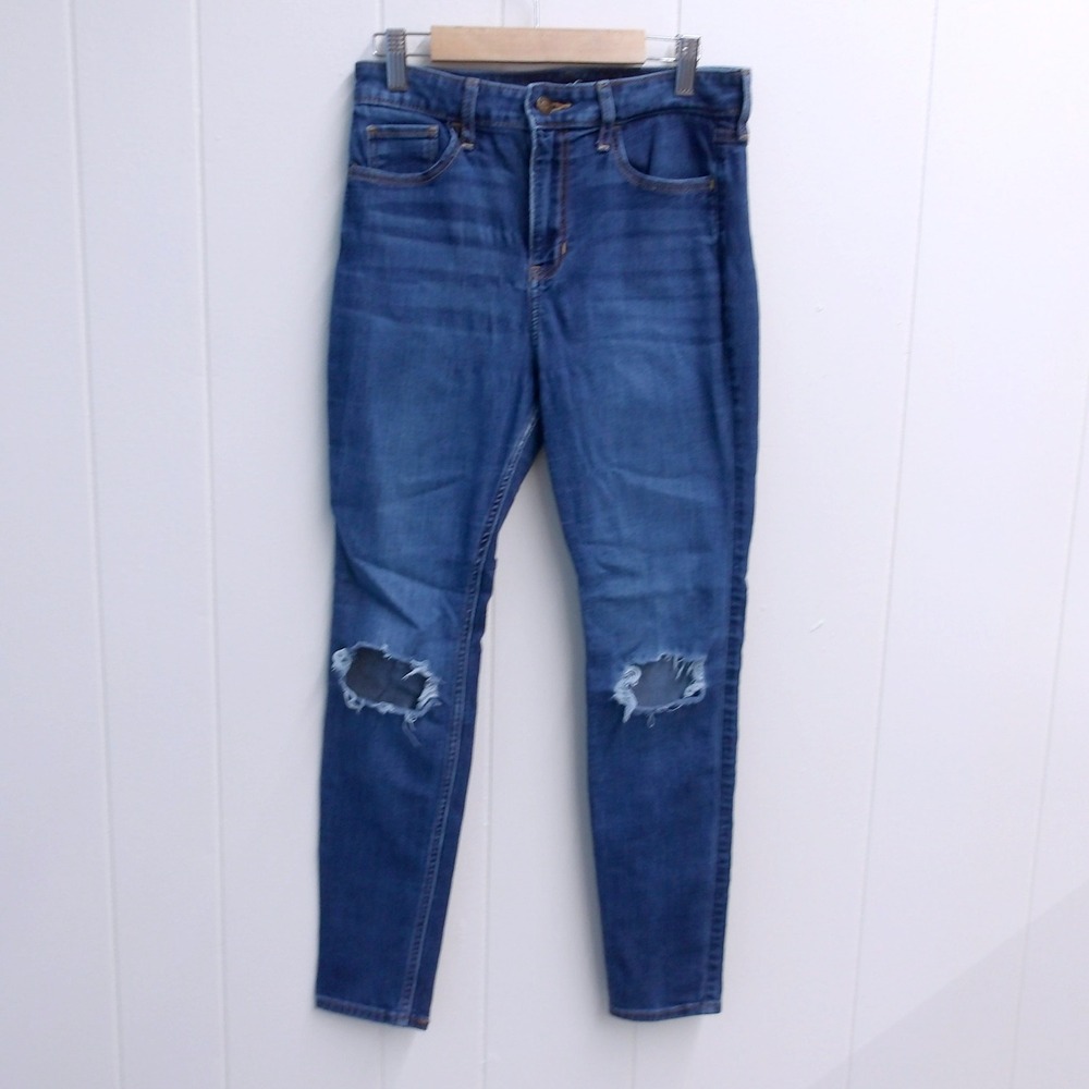 Hollister Ripped Knee High Rise Skinny Jeans Dark Wsh Denim Sz 5s(27"x28") #7187